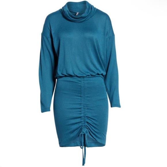 NEW FREE PEOPLE DARK TEAL COWL NECK MINI DRESS - Picture 9 of 9